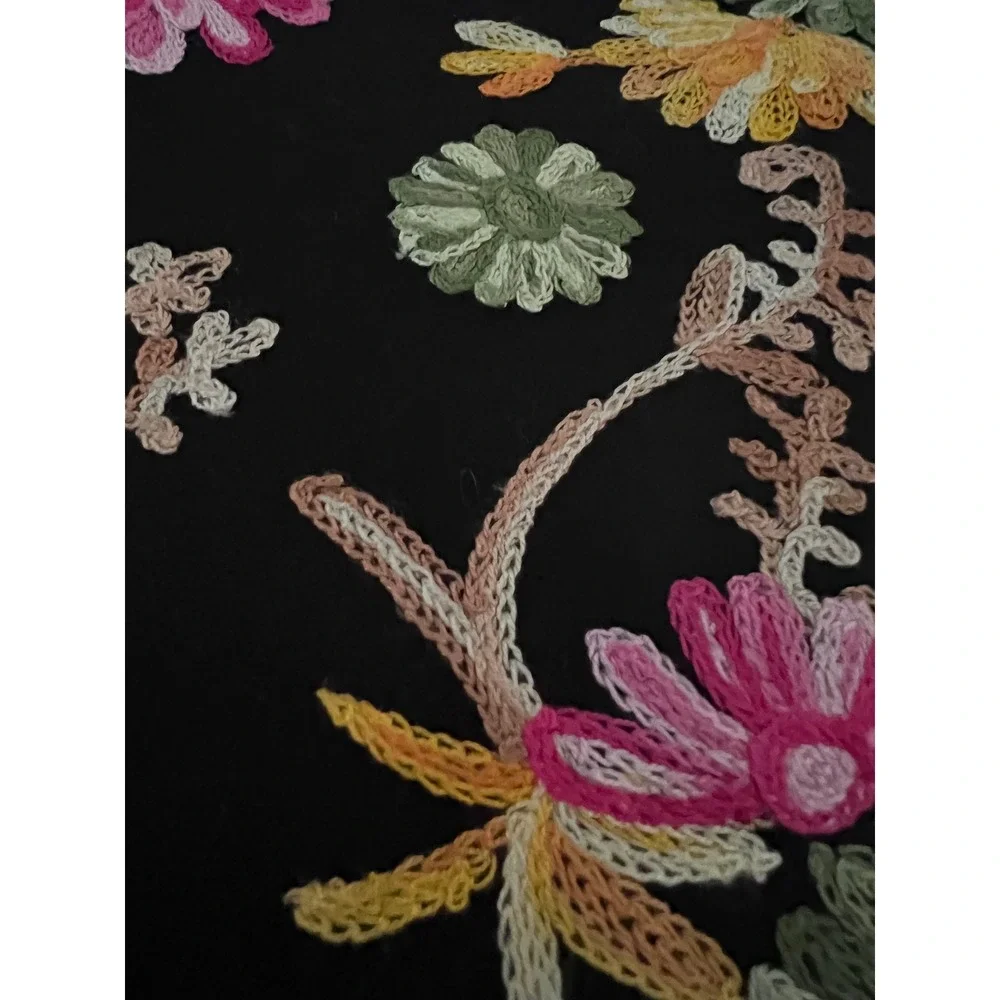 Pashmina 100% Cashmere Floral Embroidered Shawl Rebozo Black Fringe Wrap 65x25